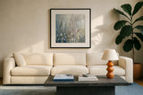 January Branches by Silvia Vassileva. Displayed in a glass frame with matte in a clean modern living room. Available as an archival giclee rolled canvas, fine art paper, or poster print. SKU 42129a.