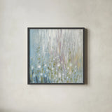 January Branches Blue Green by Silvia Vassileva. Shown in a sleek black glass frame for a contemporary gallery look. Available as an archival giclee rolled canvas, fine art paper, or poster print. SKU 48719a.