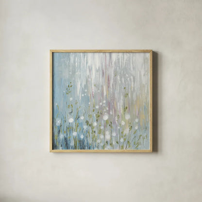 January Branches Blue Green by Silvia Vassileva. Shown in a natural wood glass frame for a timeless modern aesthetic. Available as an archival giclee rolled canvas, fine art paper, or poster print. SKU 48719a.