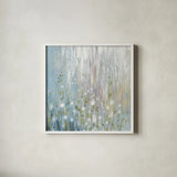 January Branches Blue Green by Silvia Vassileva. Shown in a crisp white glass frame for a clean and minimalist style. Available as an archival giclee rolled canvas, fine art paper, or poster print. SKU 48719a.