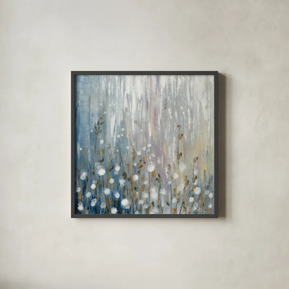 January Branches Flowers by Silvia Vassileva. Shown in a sleek black glass frame for a contemporary gallery look. Available as an archival giclee rolled canvas, fine art paper, or poster print. SKU 47534a.