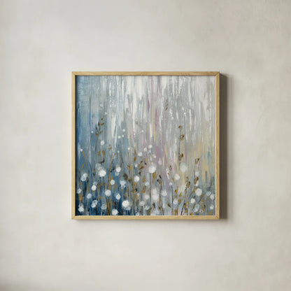 January Branches Flowers by Silvia Vassileva. Shown in a natural wood glass frame for a timeless modern aesthetic. Available as an archival giclee rolled canvas, fine art paper, or poster print. SKU 47534a.