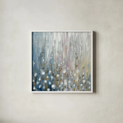 January Branches Flowers by Silvia Vassileva. Shown in a crisp white glass frame for a clean and minimalist style. Available as an archival giclee rolled canvas, fine art paper, or poster print. SKU 47534a.