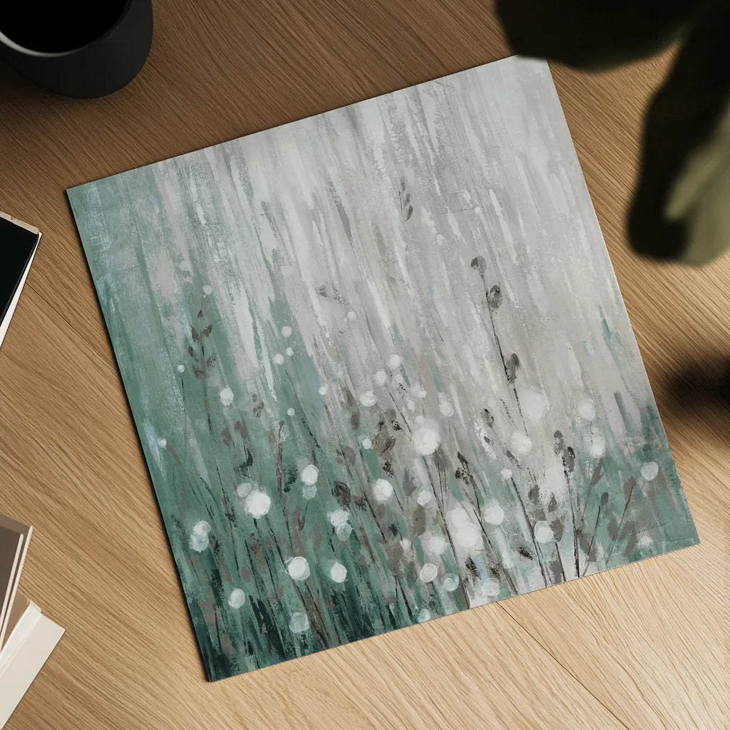 January Branches Green v2 by Silvia Vassileva. Shown as a detailed flat fine art print, highlighting archival giclee quality. Available as an archival giclee rolled canvas, fine art paper, or poster print. SKU 49789a.