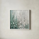 January Branches Green v2 by Silvia Vassileva. Shown in a crisp white glass frame for a clean and minimalist style. Available as an archival giclee rolled canvas, fine art paper, or poster print. SKU 49789a.