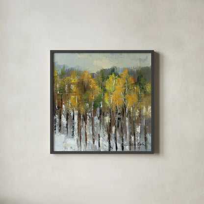 January Landscape by Silvia Vassileva. Shown in a sleek black glass frame for a contemporary gallery look. Available as an archival giclee rolled canvas, fine art paper, or poster print. SKU 23405a.