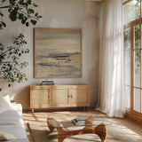 January Road by Silvia Vassileva. Shown in a natural wood frame in a cozy modern living room. Available as an archival giclee rolled canvas, fine art paper, or poster print. SKU 31684a.