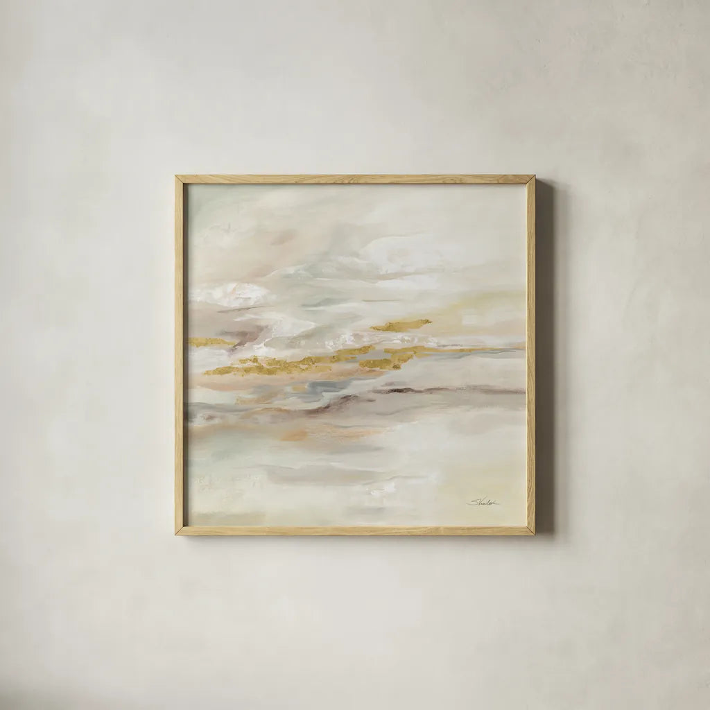 January Slopes by Silvia Vassileva. Shown in a natural wood glass frame for a timeless modern aesthetic. Available as an archival giclee rolled canvas, fine art paper, or poster print. SKU 77107a.