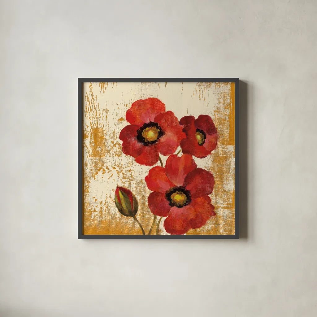 Jewel Flower I by Silvia Vassileva. Shown in a sleek black glass frame for a contemporary gallery look. Available as an archival giclee rolled canvas, fine art paper, or poster print. SKU 61017a.