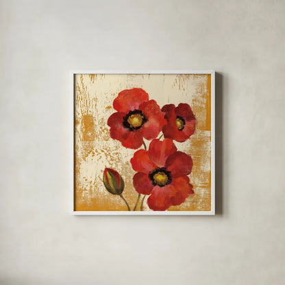 Jewel Flower I by Silvia Vassileva. Shown in a crisp white glass frame for a clean and minimalist style. Available as an archival giclee rolled canvas, fine art paper, or poster print. SKU 61017a.