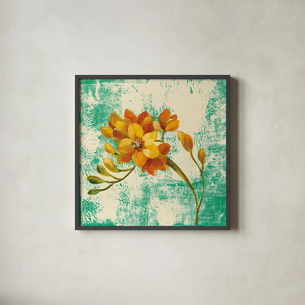 Jewel Flower II by Silvia Vassileva. Shown in a sleek black glass frame for a contemporary gallery look. Available as an archival giclee rolled canvas, fine art paper, or poster print. SKU 59263a.