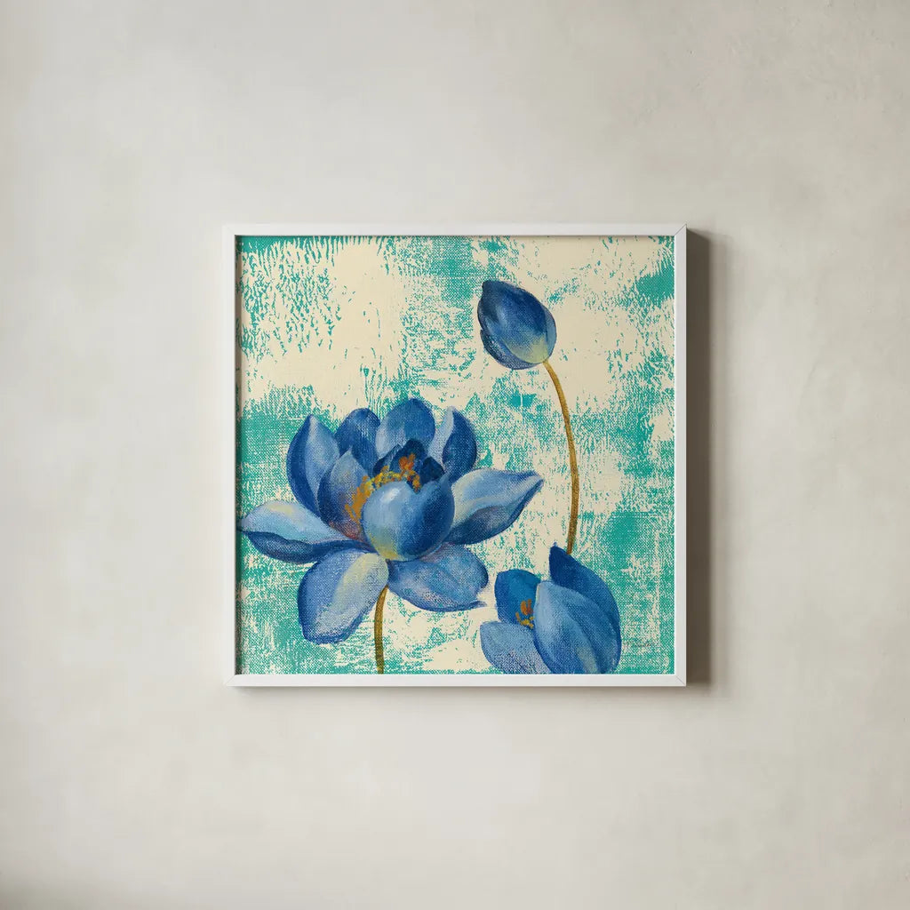 Jewel Flower IV by Silvia Vassileva. Shown in a crisp white glass frame for a clean and minimalist style. Available as an archival giclee rolled canvas, fine art paper, or poster print. SKU 61021a.