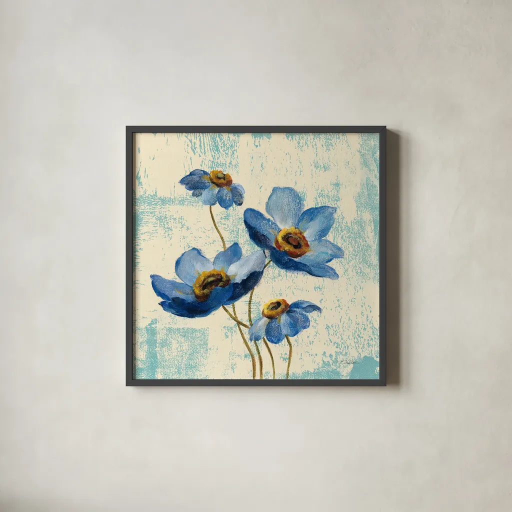 Jewel Flower IX by Silvia Vassileva. Shown in a sleek black glass frame for a contemporary gallery look. Available as an archival giclee rolled canvas, fine art paper, or poster print. SKU 61023a.