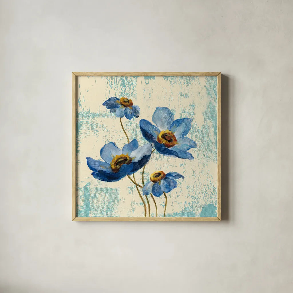 Jewel Flower IX by Silvia Vassileva. Shown in a natural wood glass frame for a timeless modern aesthetic. Available as an archival giclee rolled canvas, fine art paper, or poster print. SKU 61023a.
