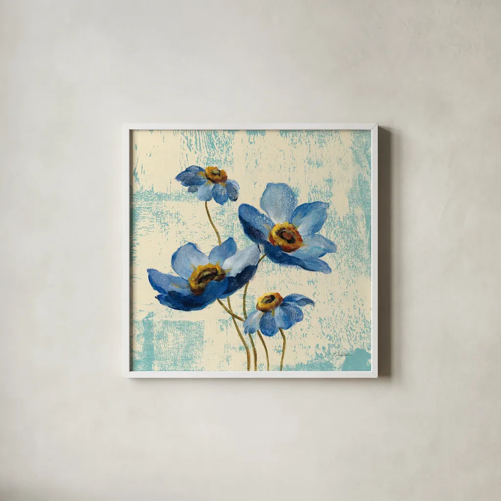 Jewel Flower IX by Silvia Vassileva. Shown in a crisp white glass frame for a clean and minimalist style. Available as an archival giclee rolled canvas, fine art paper, or poster print. SKU 61023a.