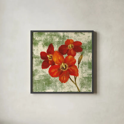 Jewel Flower V by Silvia Vassileva. Shown in a sleek black glass frame for a contemporary gallery look. Available as an archival giclee rolled canvas, fine art paper, or poster print. SKU 61024a.