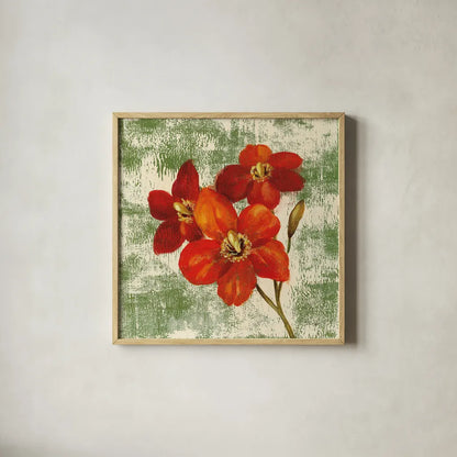 Jewel Flower V by Silvia Vassileva. Shown in a natural wood glass frame for a timeless modern aesthetic. Available as an archival giclee rolled canvas, fine art paper, or poster print. SKU 61024a.