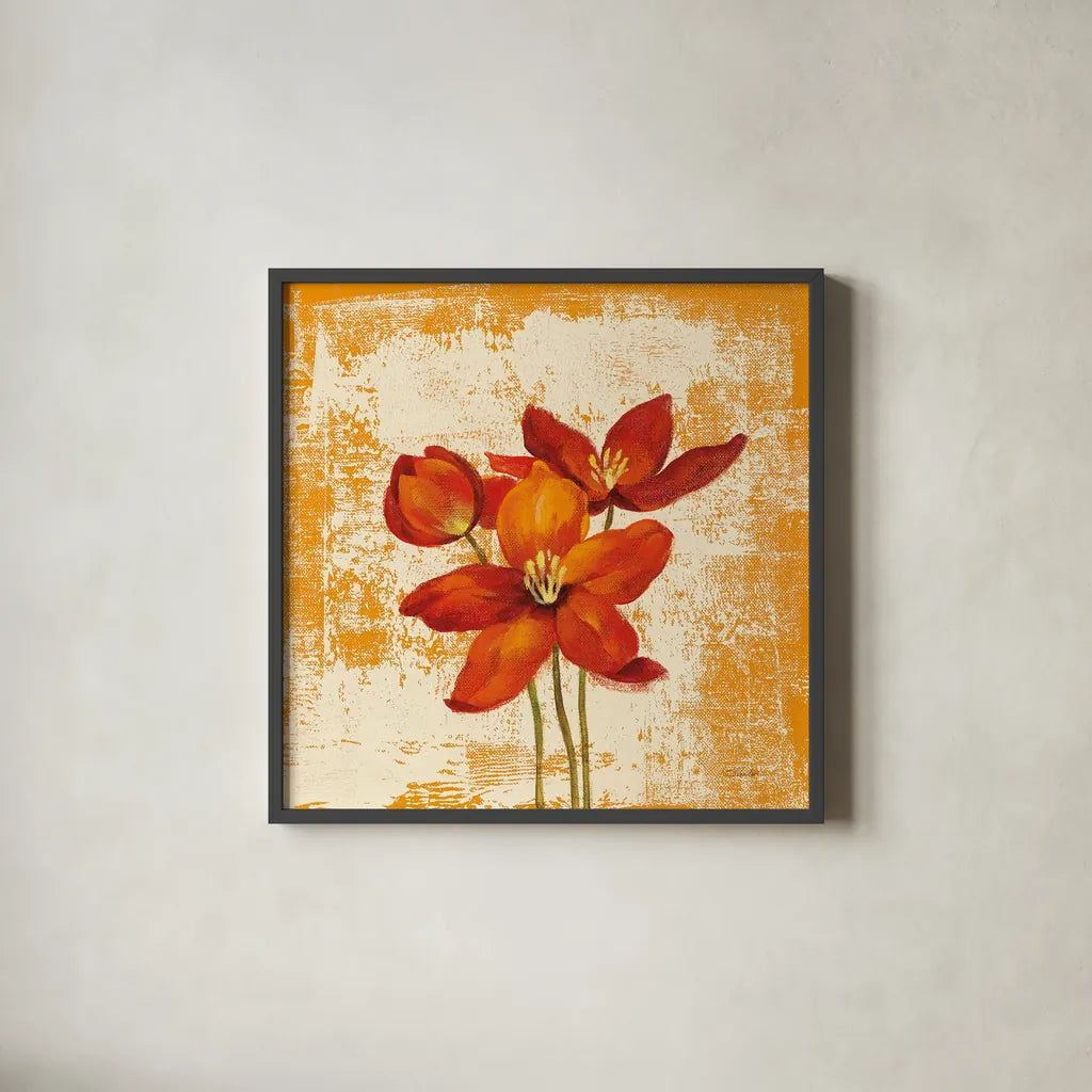 Jewel Flower VIII by Silvia Vassileva. Shown in a sleek black glass frame for a contemporary gallery look. Available as an archival giclee rolled canvas, fine art paper, or poster print. SKU 38338a.