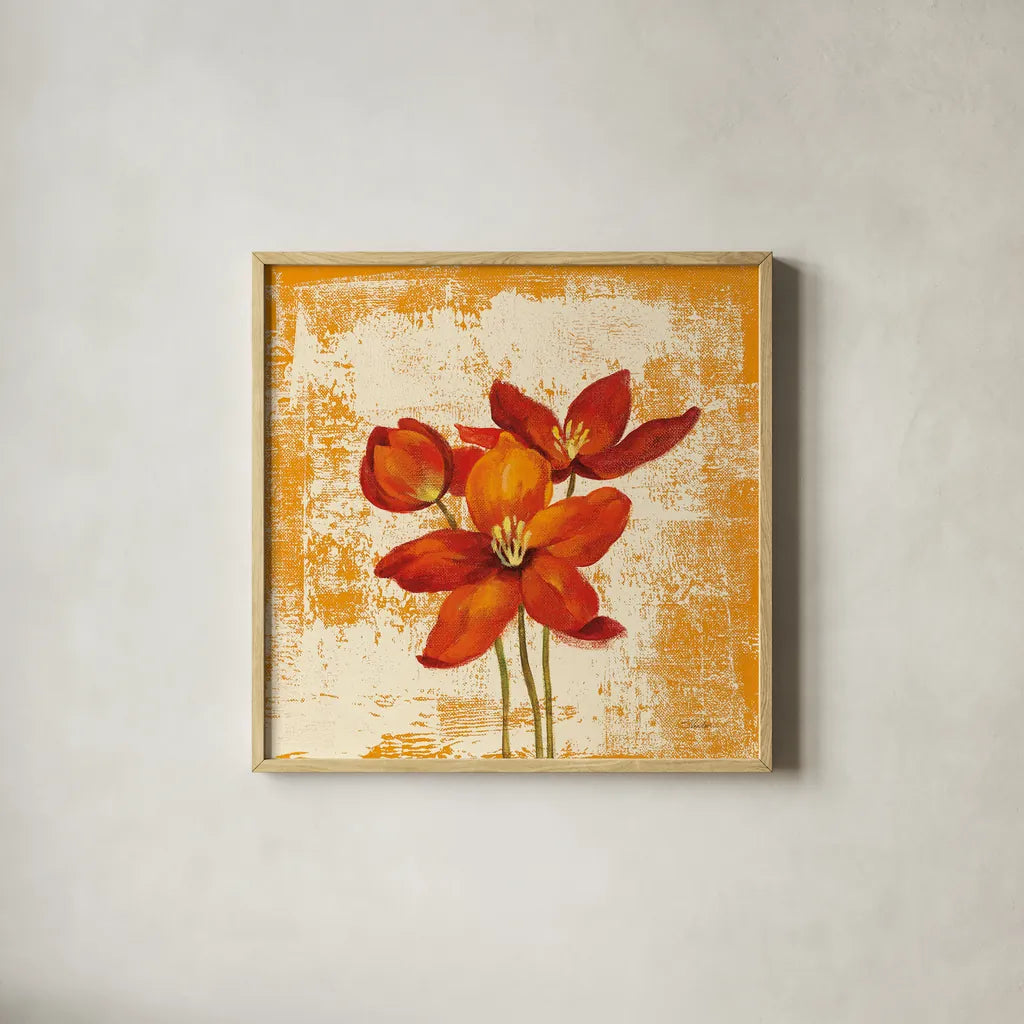 Jewel Flower VIII by Silvia Vassileva. Shown in a natural wood glass frame for a timeless modern aesthetic. Available as an archival giclee rolled canvas, fine art paper, or poster print. SKU 38338a.