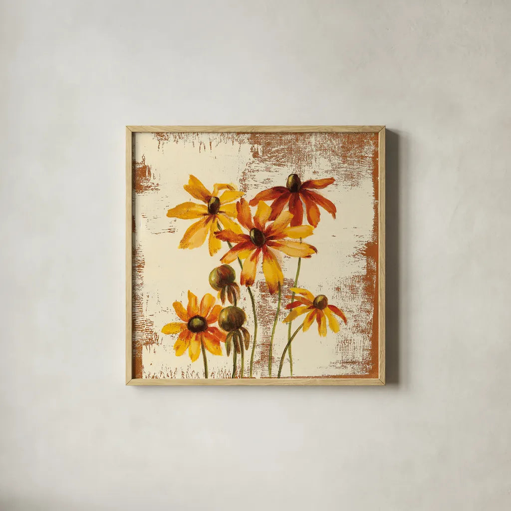Jewel Flower X by Silvia Vassileva. Shown in a natural wood glass frame for a timeless modern aesthetic. Available as an archival giclee rolled canvas, fine art paper, or poster print. SKU 61027a.