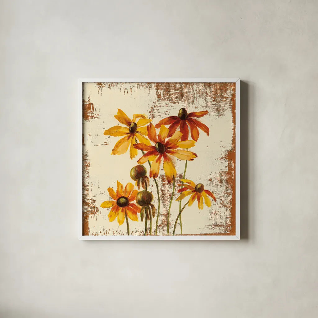 Jewel Flower X by Silvia Vassileva. Shown in a crisp white glass frame for a clean and minimalist style. Available as an archival giclee rolled canvas, fine art paper, or poster print. SKU 61027a.