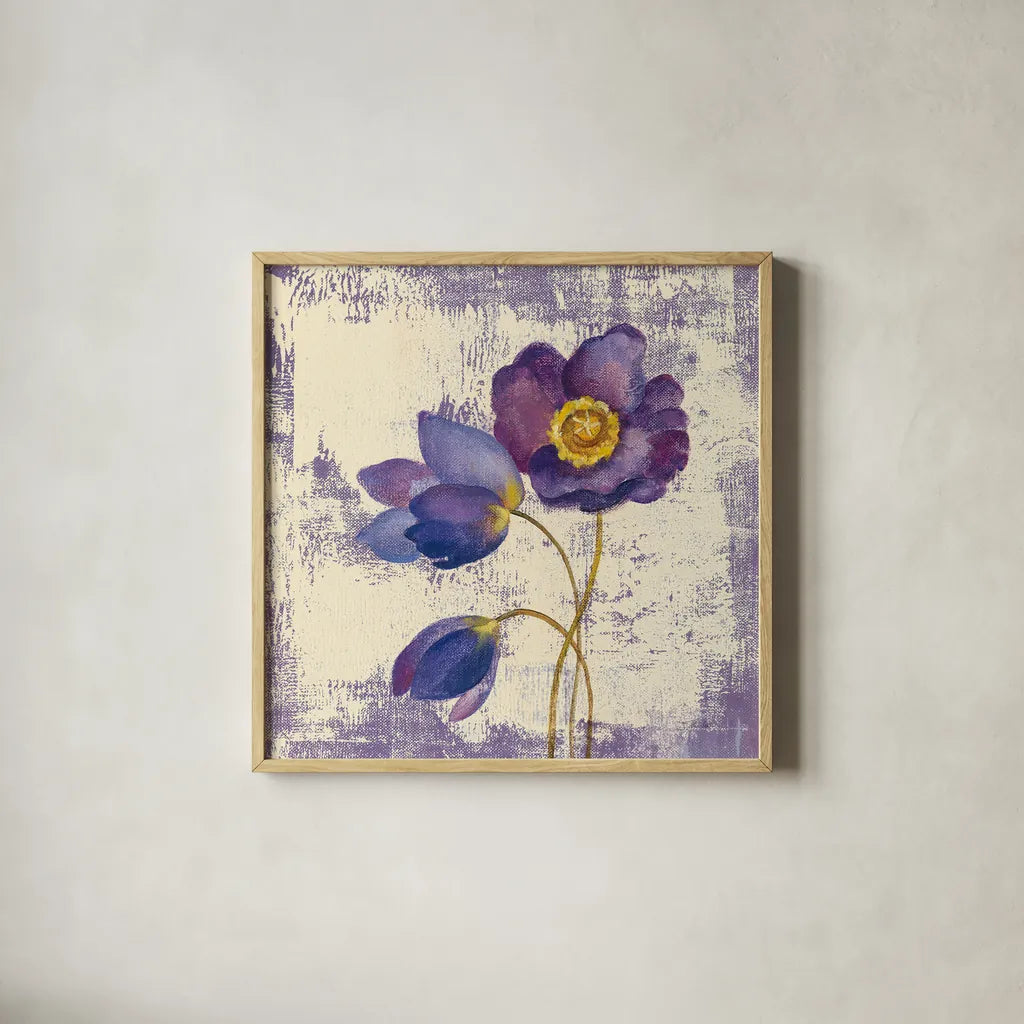 Jewel Flower XI by Silvia Vassileva. Shown in a natural wood glass frame for a timeless modern aesthetic. Available as an archival giclee rolled canvas, fine art paper, or poster print. SKU 61028a.