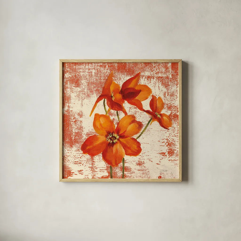 Jewel Flower XII by Silvia Vassileva. Shown in a natural wood glass frame for a timeless modern aesthetic. Available as an archival giclee rolled canvas, fine art paper, or poster print. SKU 61029a.