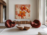 Jewel Flower XII by Silvia Vassileva. Shown as extra-large giant wall art in a modern living room. Available as an archival giclee rolled canvas, fine art paper, or poster print. SKU 61029a.