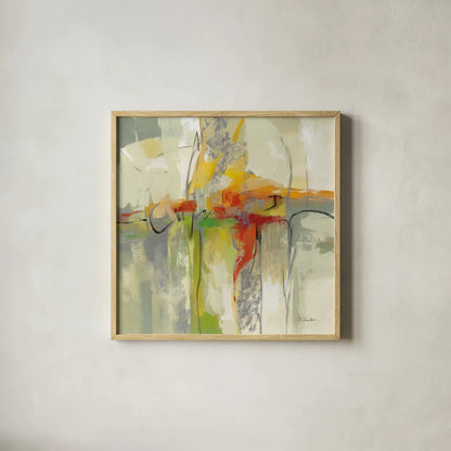 Joyful Tune by Silvia Vassileva. Shown in a natural wood glass frame for a timeless modern aesthetic. Available as an archival giclee rolled canvas, fine art paper, or poster print. SKU 77869a.