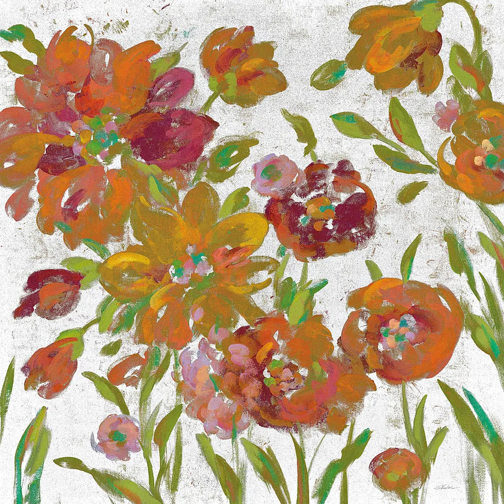 July Garden Trio III on White by Silvia Vassileva. SKU 26413a. Archival Giclee Fine art print for wall decor.