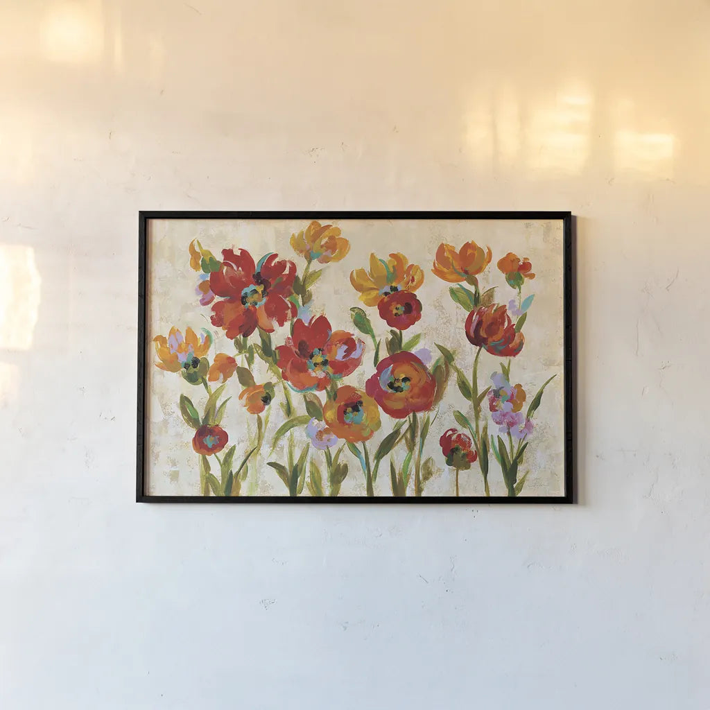 July in the Garden I Cream by Silvia Vassileva. shown as a paper print in a black flame. Available as a archival giclee rolled canvas, fine art paper, or poster print. SKU 28610i.