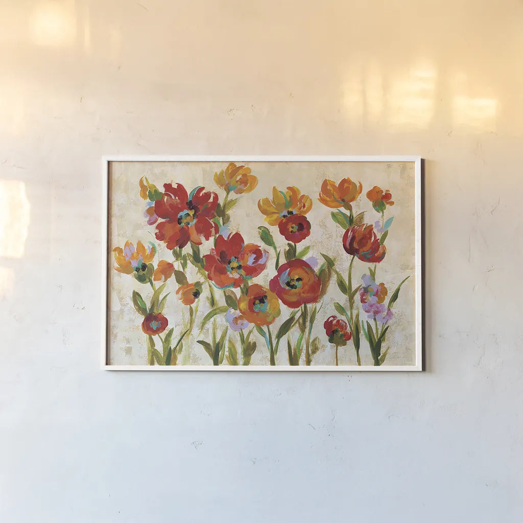 July in the Garden I Cream by Silvia Vassileva. shown as a paper print in a white frame. Available as a archival giclee rolled canvas, fine art paper, or poster print. SKU 28610i.