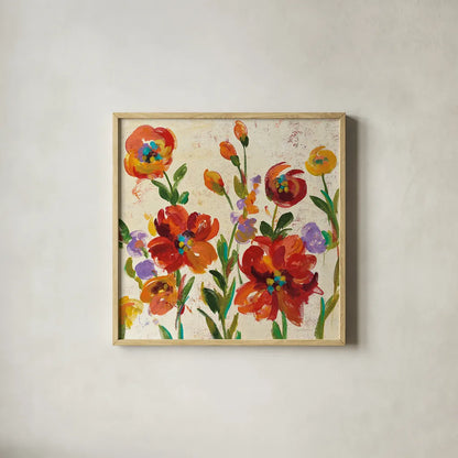 July in the Garden II Cream Crop by Silvia Vassileva. Shown in a natural wood glass frame for a timeless modern aesthetic. Available as an archival giclee rolled canvas, fine art paper, or poster print. SKU 28611a.