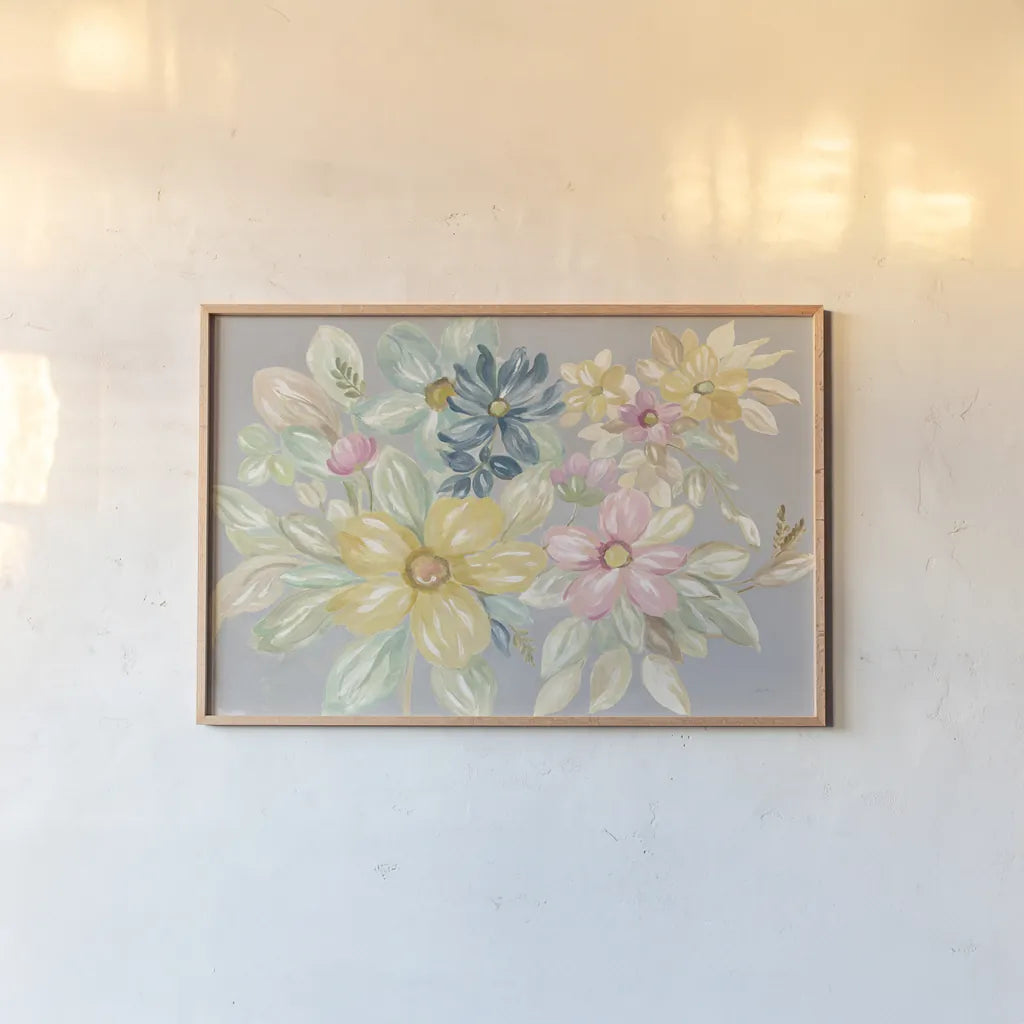 June Bloom Gray by Silvia Vassileva. shown as a paper print in a natural frame. Available as a archival giclee rolled canvas, fine art paper, or poster print. SKU 54345i.