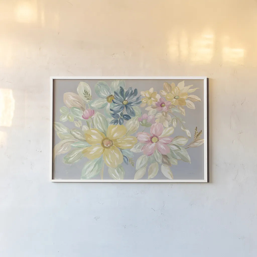 June Bloom Gray by Silvia Vassileva. shown as a paper print in a white frame. Available as a archival giclee rolled canvas, fine art paper, or poster print. SKU 54345i.