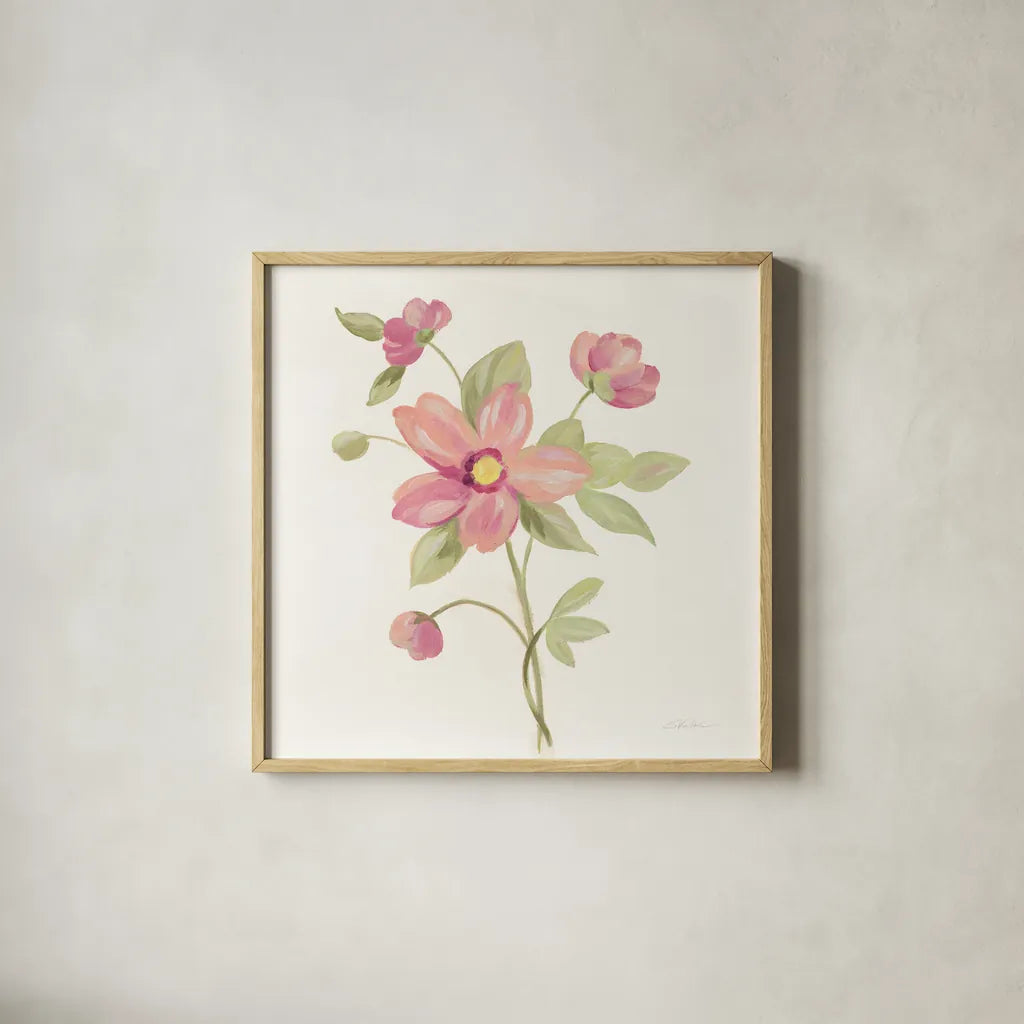 June Bloom III by Silvia Vassileva. Shown in a natural wood glass frame for a timeless modern aesthetic. Available as an archival giclee rolled canvas, fine art paper, or poster print. SKU 45939a.