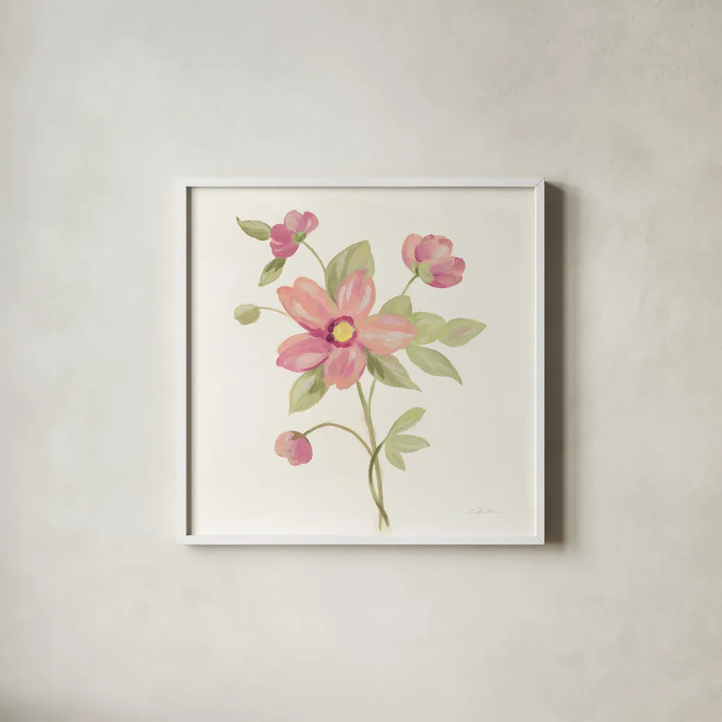 June Bloom III by Silvia Vassileva. Shown in a crisp white glass frame for a clean and minimalist style. Available as an archival giclee rolled canvas, fine art paper, or poster print. SKU 45939a.