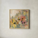 June Flower Bed by Silvia Vassileva. Shown in a natural wood glass frame for a timeless modern aesthetic. Available as an archival giclee rolled canvas, fine art paper, or poster print. SKU 55657a.