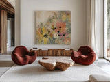 June Flower Bed by Silvia Vassileva. Shown as extra-large giant wall art in a modern living room. Available as an archival giclee rolled canvas, fine art paper, or poster print. SKU 55657a.