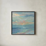 June Morning by the Sea by Silvia Vassileva. Shown in a sleek black glass frame for a contemporary gallery look. Available as an archival giclee rolled canvas, fine art paper, or poster print. SKU 65249a.