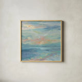 June Morning by the Sea by Silvia Vassileva. Shown in a natural wood glass frame for a timeless modern aesthetic. Available as an archival giclee rolled canvas, fine art paper, or poster print. SKU 65249a.
