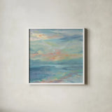 June Morning by the Sea by Silvia Vassileva. Shown in a crisp white glass frame for a clean and minimalist style. Available as an archival giclee rolled canvas, fine art paper, or poster print. SKU 65249a.