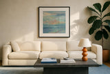 June Morning by the Sea by Silvia Vassileva. Displayed in a glass frame with matte in a clean modern living room. Available as an archival giclee rolled canvas, fine art paper, or poster print. SKU 65249a.