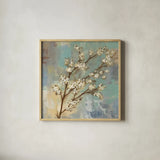 Kyoto Blossoms I by Silvia Vassileva. Shown in a natural wood glass frame for a timeless modern aesthetic. Available as an archival giclee rolled canvas, fine art paper, or poster print. SKU 1041a.