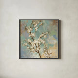 Kyoto Blossoms II by Silvia Vassileva. Shown in a sleek black glass frame for a contemporary gallery look. Available as an archival giclee rolled canvas, fine art paper, or poster print. SKU 1042a.