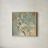 Kyoto Blossoms II by Silvia Vassileva. Shown in a natural wood glass frame for a timeless modern aesthetic. Available as an archival giclee rolled canvas, fine art paper, or poster print. SKU 1042a.