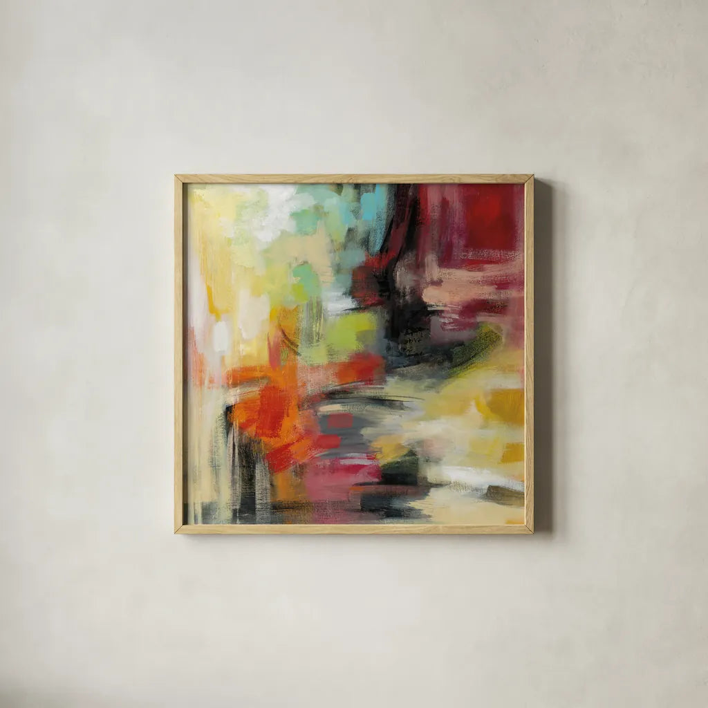 Kyoto Summer by Silvia Vassileva. Shown in a natural wood glass frame for a timeless modern aesthetic. Available as an archival giclee rolled canvas, fine art paper, or poster print. SKU 49258a.