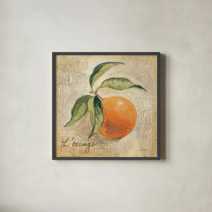 L Orange by Silvia Vassileva. Shown in a sleek black glass frame for a contemporary gallery look. Available as an archival giclee rolled canvas, fine art paper, or poster print. SKU 9867a.