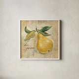 La Poire by Silvia Vassileva. Shown in a crisp white glass frame for a clean and minimalist style. Available as an archival giclee rolled canvas, fine art paper, or poster print. SKU 9869a.