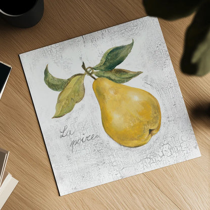 La Poire on White by Silvia Vassileva. Shown as a detailed flat fine art print, highlighting archival giclee quality. Available as an archival giclee rolled canvas, fine art paper, or poster print. SKU 51429a.